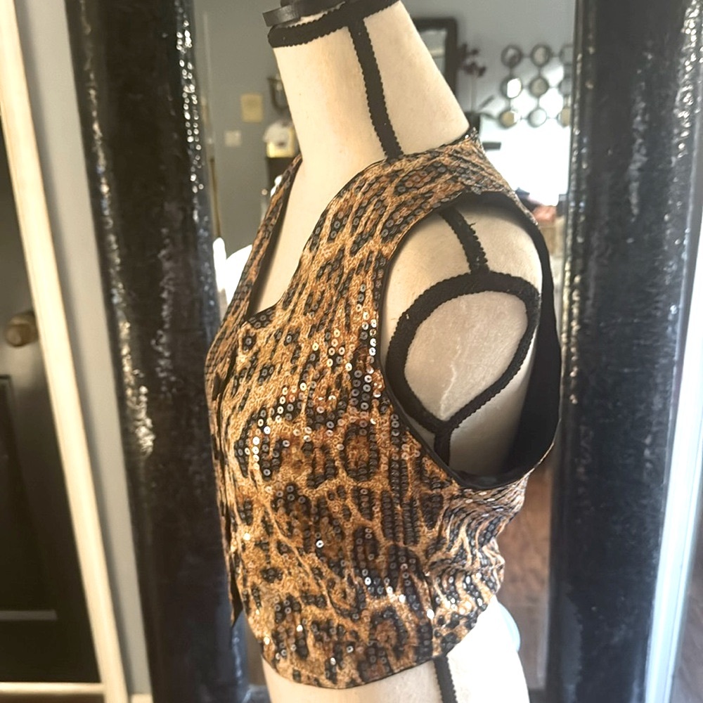 Leopard Print Sequin Buttoned Vest - image 3